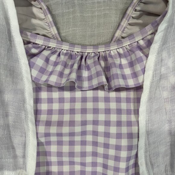 Carter's Purple Gingham One Piece Girls Swimsuit Size 4T With White Coverup - Picture 3 of 9